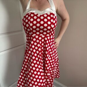 Dress Tells Retro Red & White Polka Dot Pinup Dress Sweetheart Satin